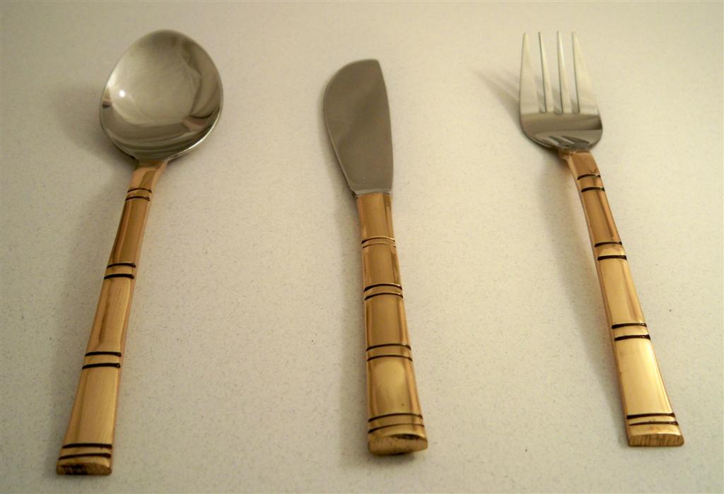 Spoon, knife and fork stainless steel and copper